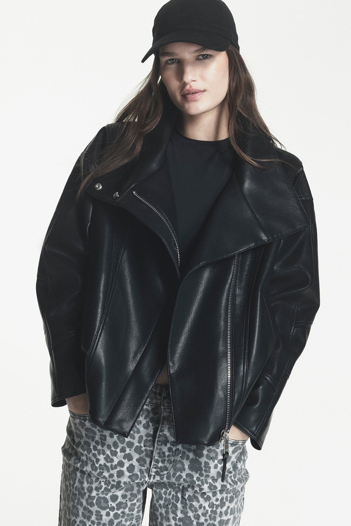 ASYMMETRIC VEGAN LEATHER JACKET