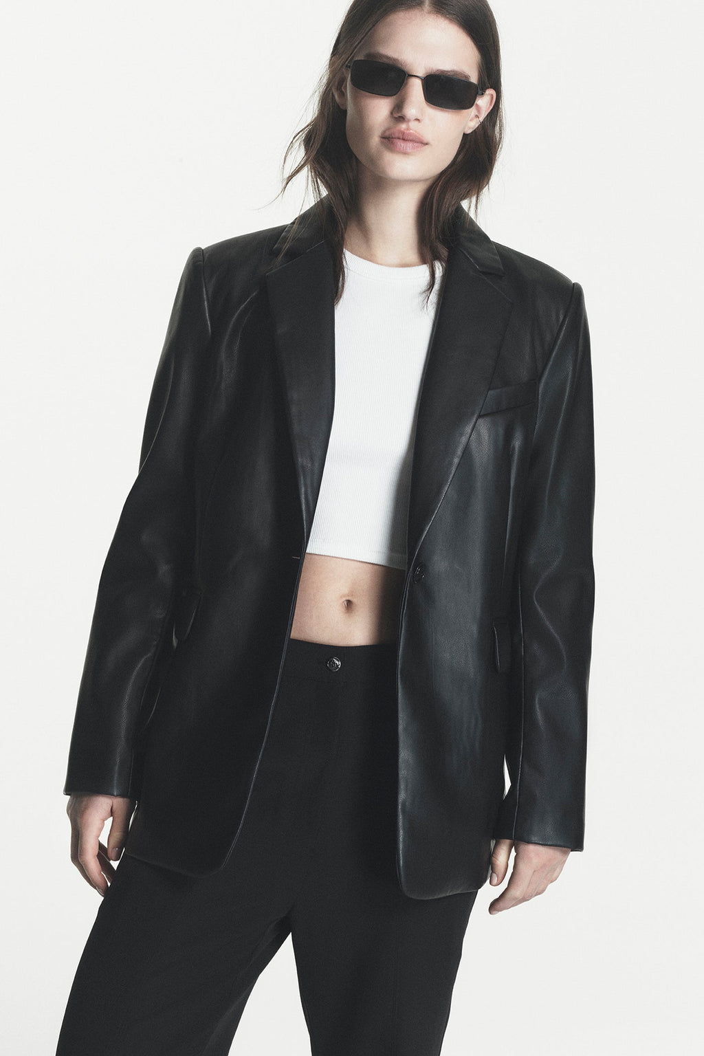 VEGAN LEATHER ONE BUTTON BLAZER