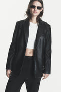 VEGAN LEATHER ONE BUTTON BLAZER