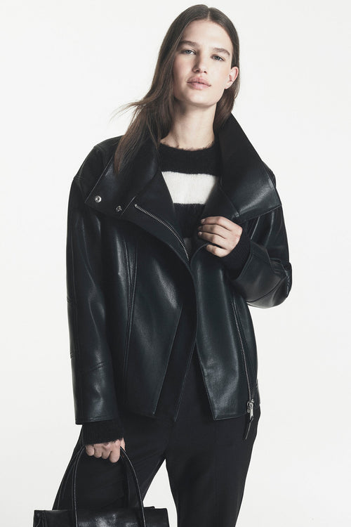 ASYMMETRIC VEGAN LEATHER JACKET