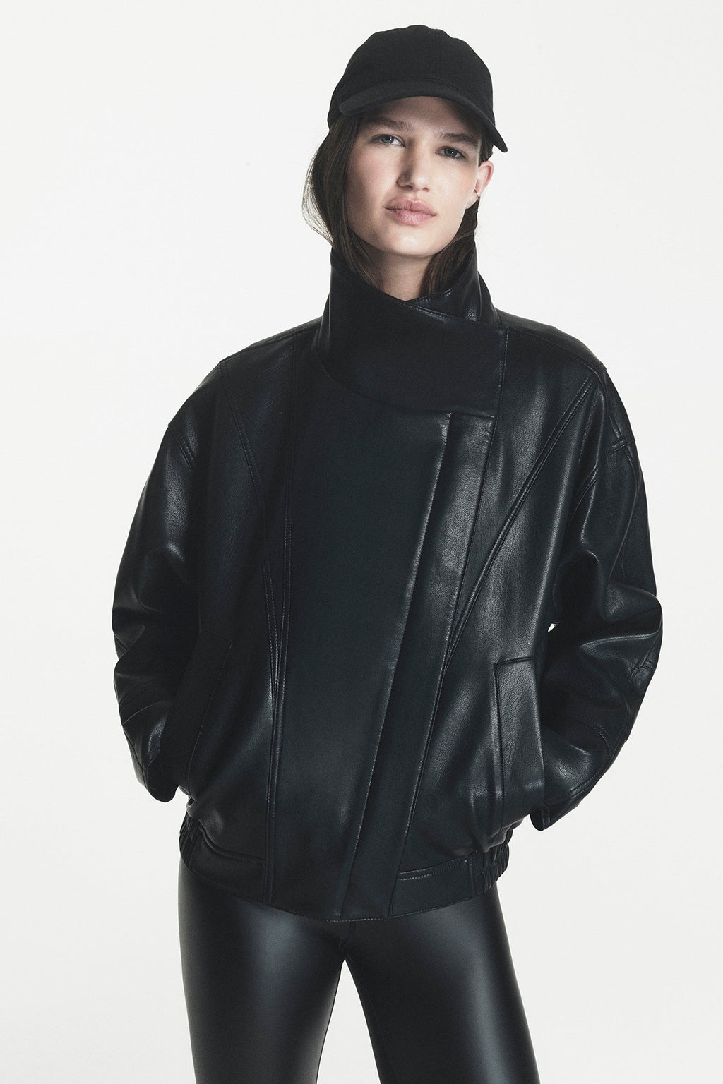 ASYMMETRIC VEGAN LEATHER JACKET