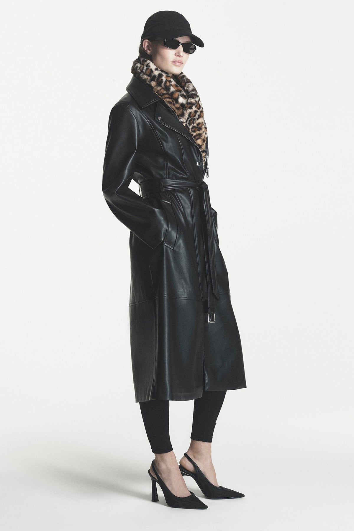 VEGAN LEATHER BELTED TRENCH
