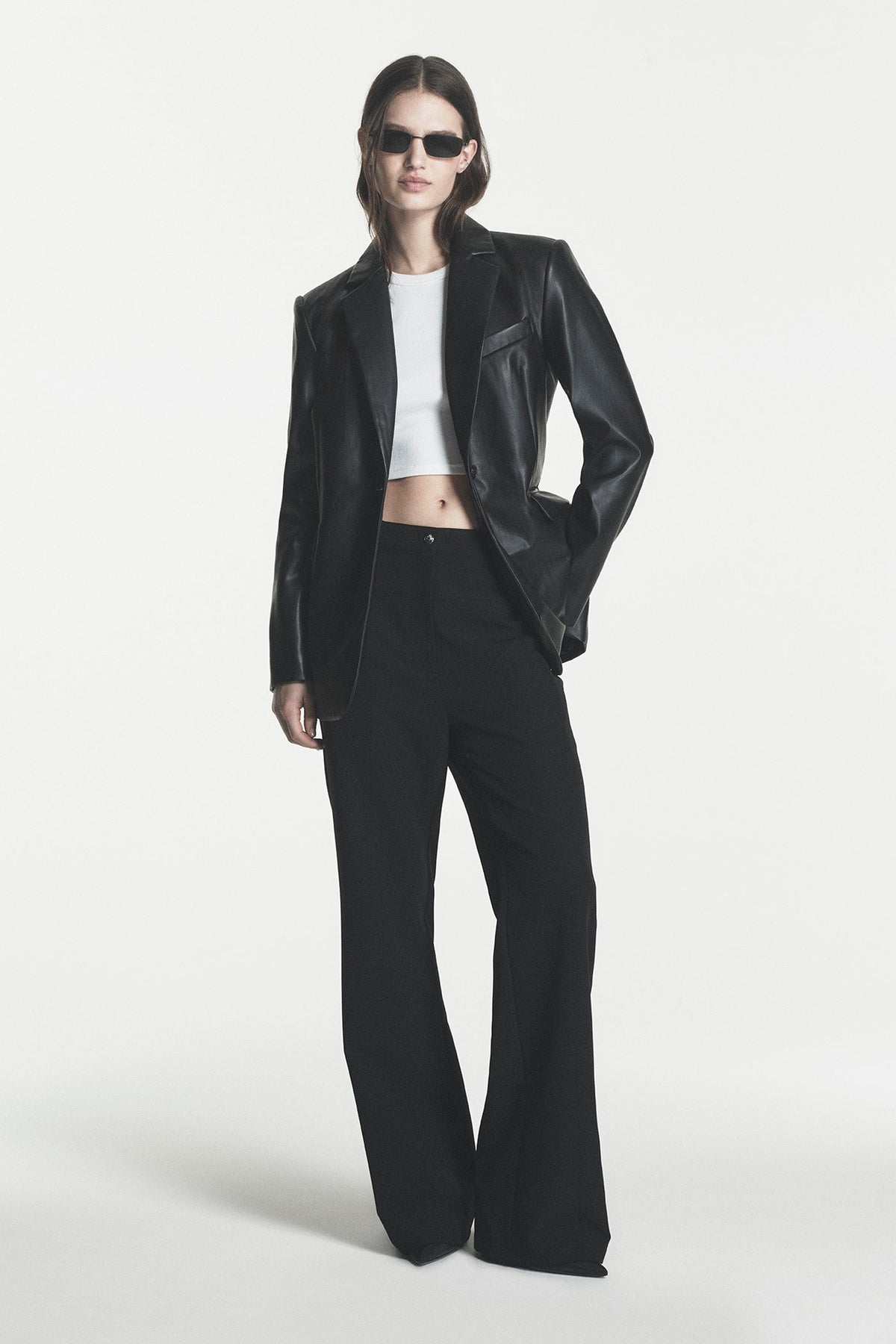 VEGAN LEATHER ONE BUTTON BLAZER