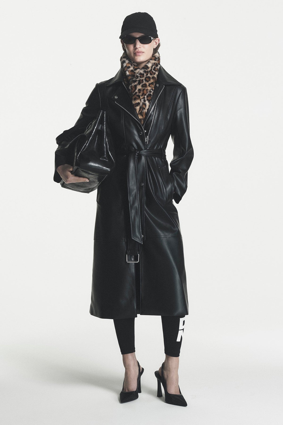 VEGAN LEATHER BELTED TRENCH