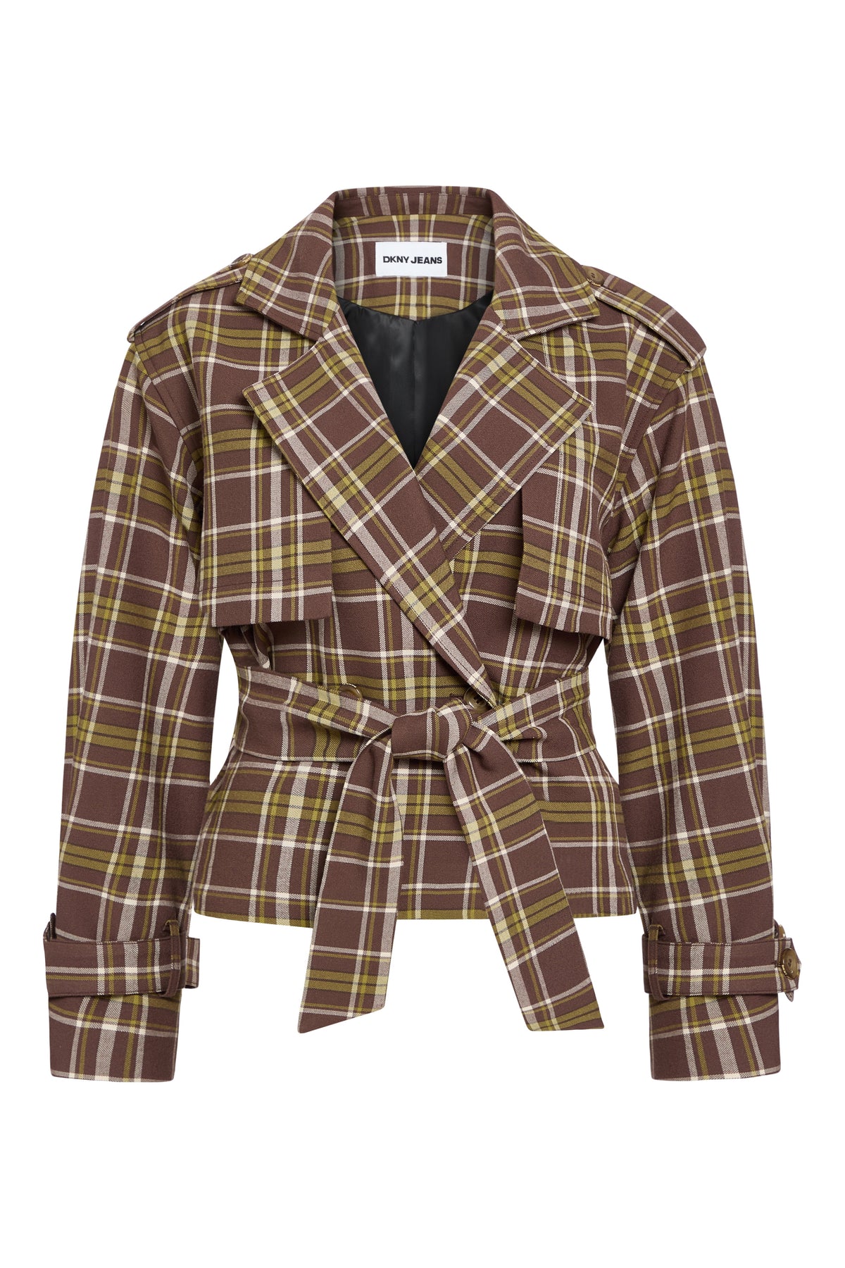PLAID DOUBLE BREASTED SHORT TRENCH