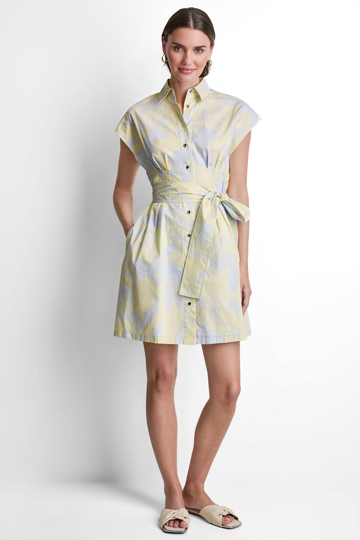 COTTON CAP SLEEVE MINI SHIRT DRESS