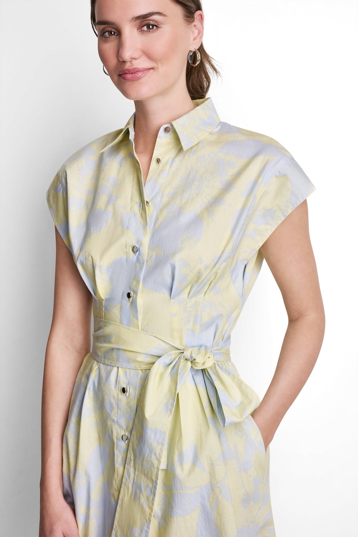 COTTON CAP SLEEVE MINI SHIRT DRESS