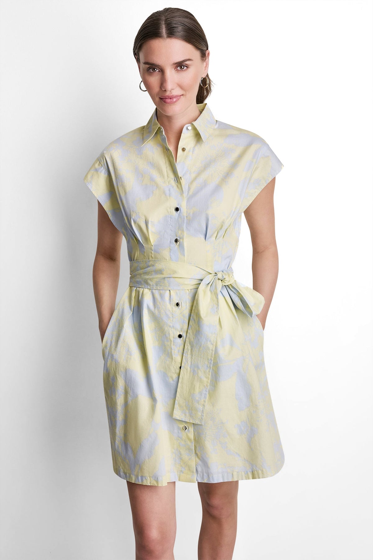 COTTON CAP SLEEVE MINI SHIRT DRESS