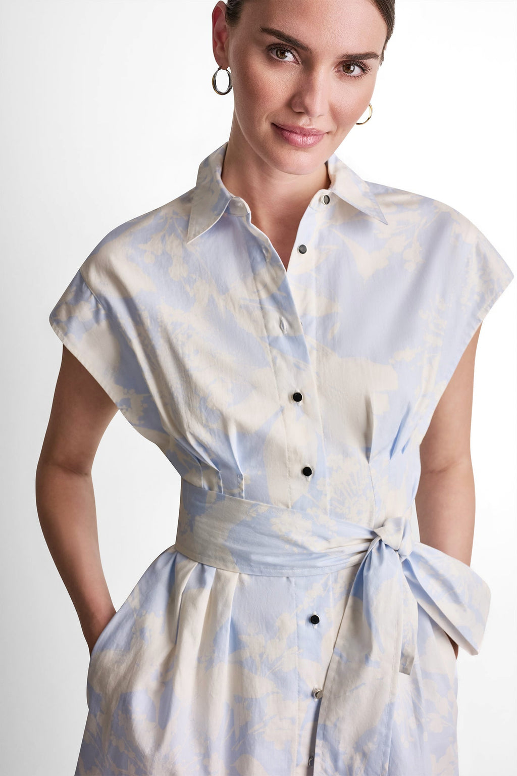 COTTON CAP SLEEVE MINI SHIRT DRESS