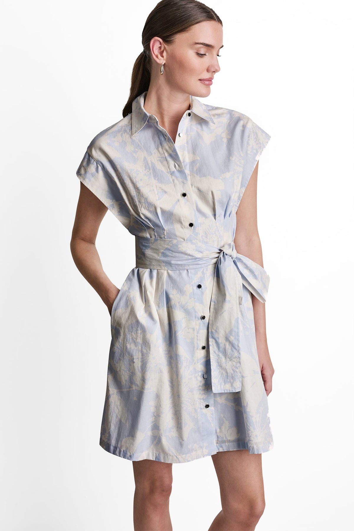 COTTON CAP SLEEVE MINI SHIRT DRESS