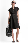 CAP SLEEVE ZIP-FRONT SHIRT DRESS