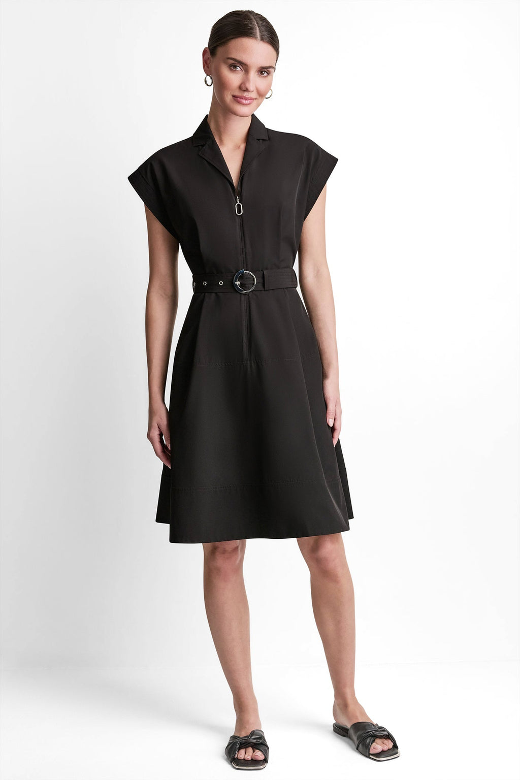CAP SLEEVE ZIP-FRONT SHIRT DRESS