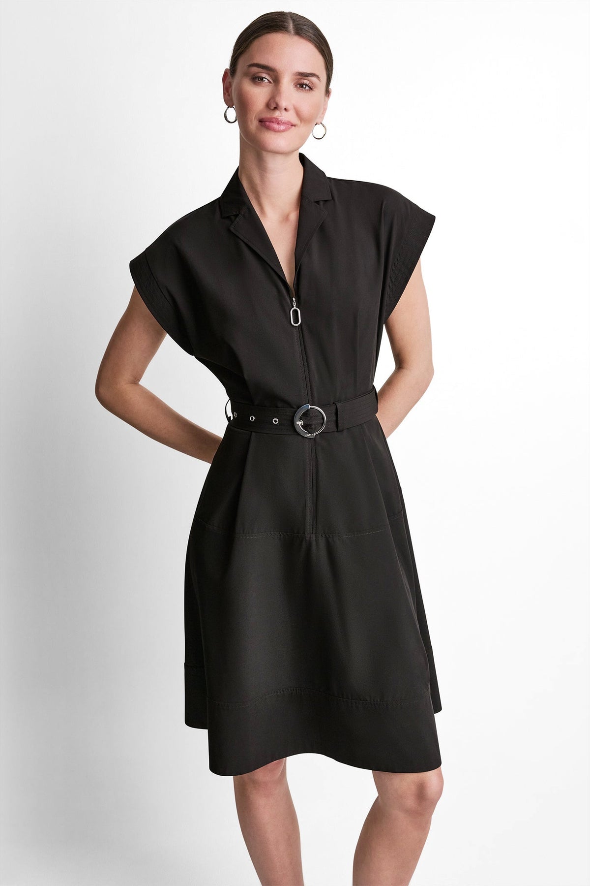 CAP SLEEVE ZIP-FRONT SHIRT DRESS