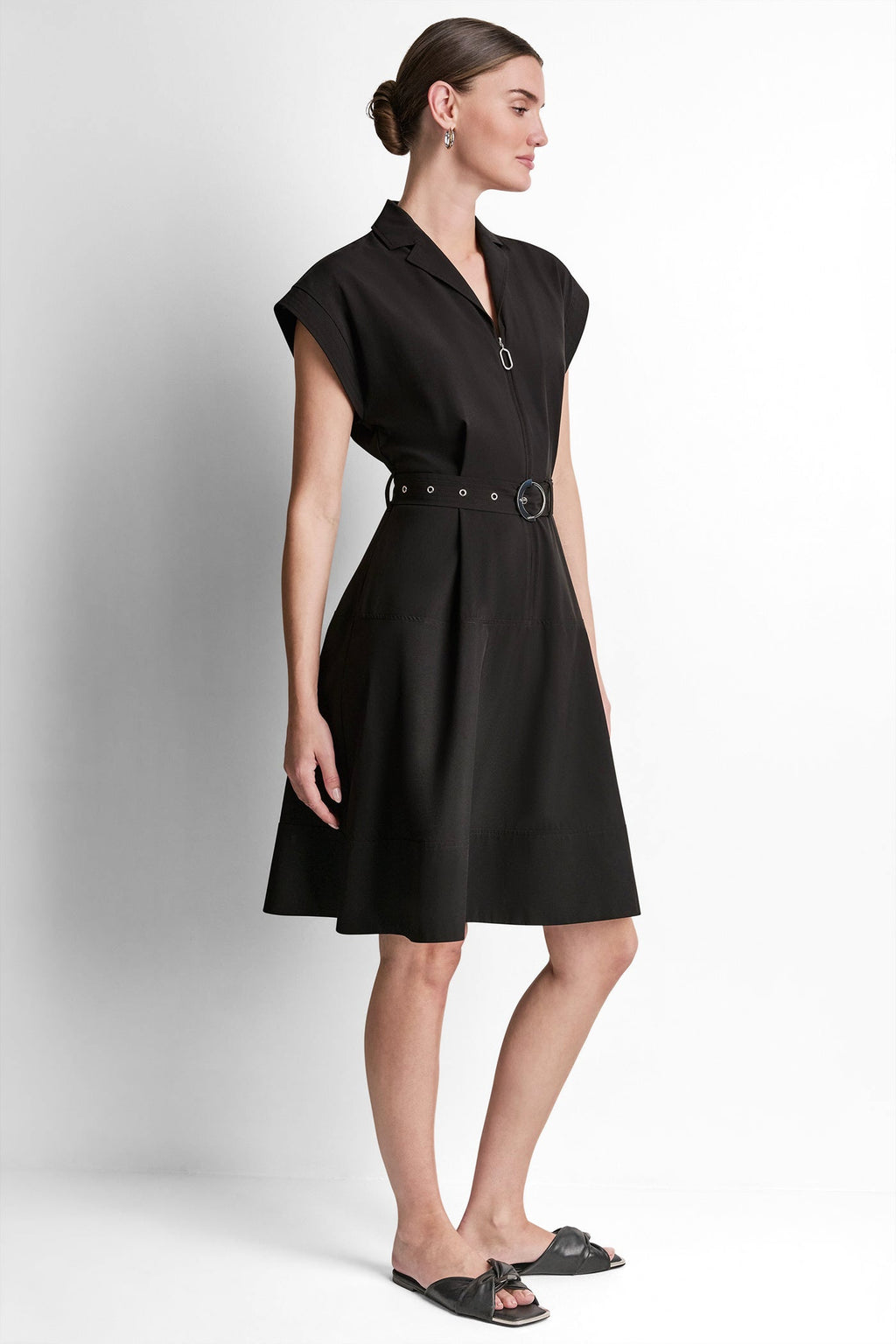 CAP SLEEVE ZIP-FRONT SHIRT DRESS