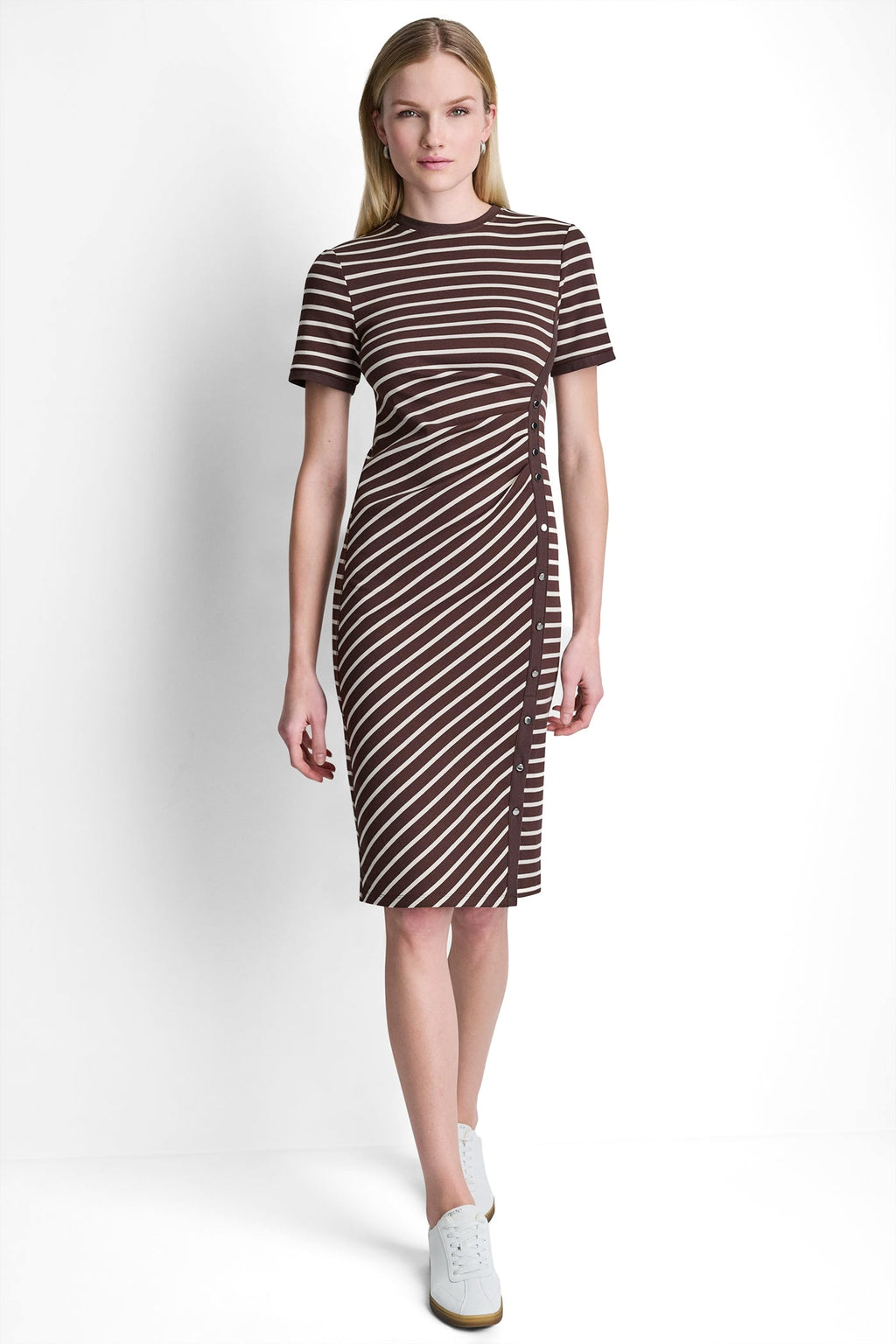 STRIPE MIDI SHEATH DRESS