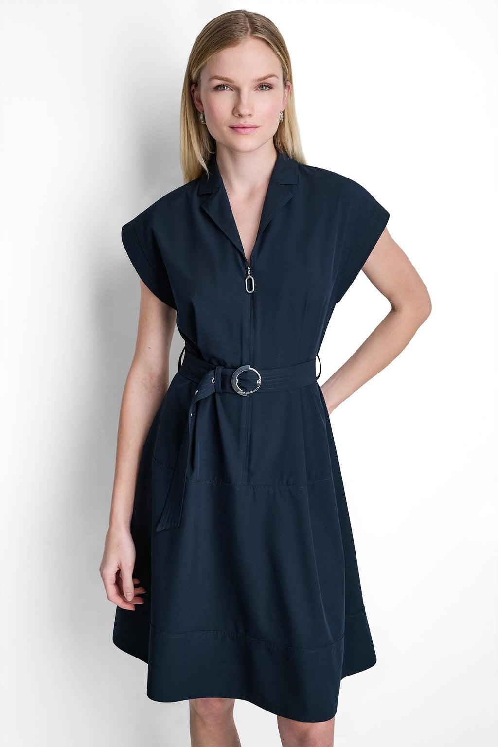 CAP SLEEVE ZIP-FRONT SHIRT DRESS