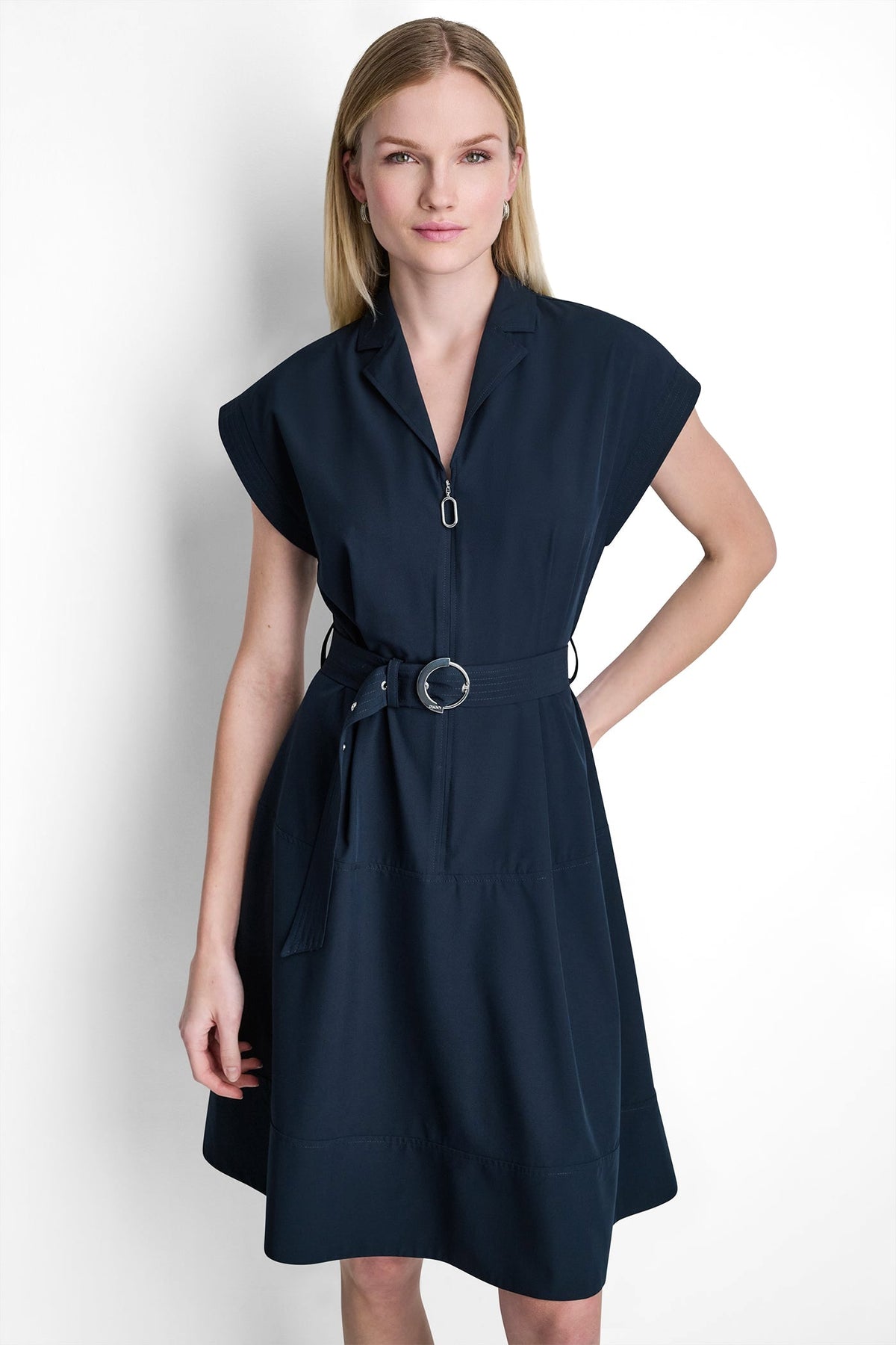 CAP SLEEVE ZIP-FRONT SHIRT DRESS