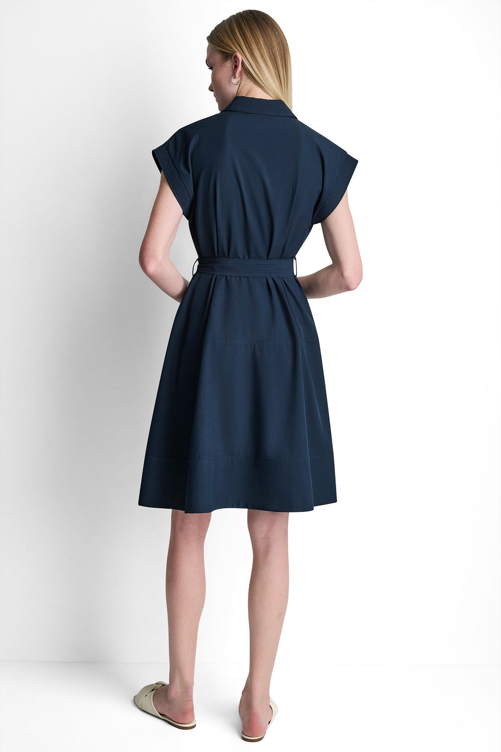 CAP SLEEVE ZIP-FRONT SHIRT DRESS