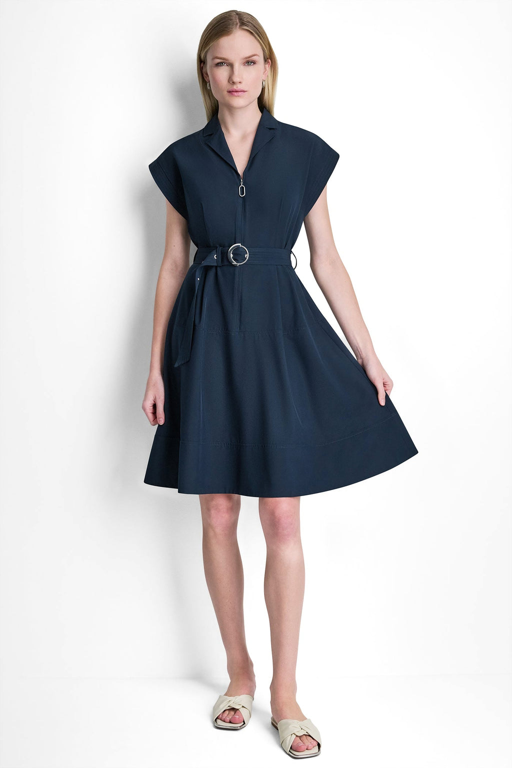 CAP SLEEVE ZIP-FRONT SHIRT DRESS