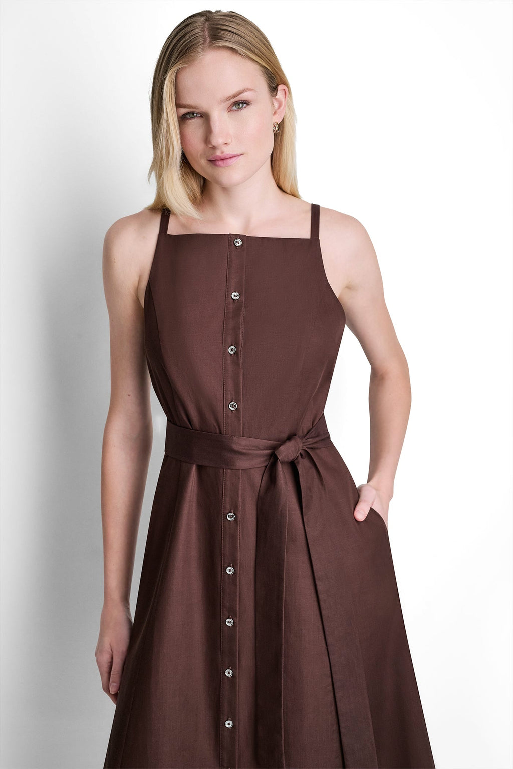 SLEEVELESS MIDI FIT & FLARE DRESS
