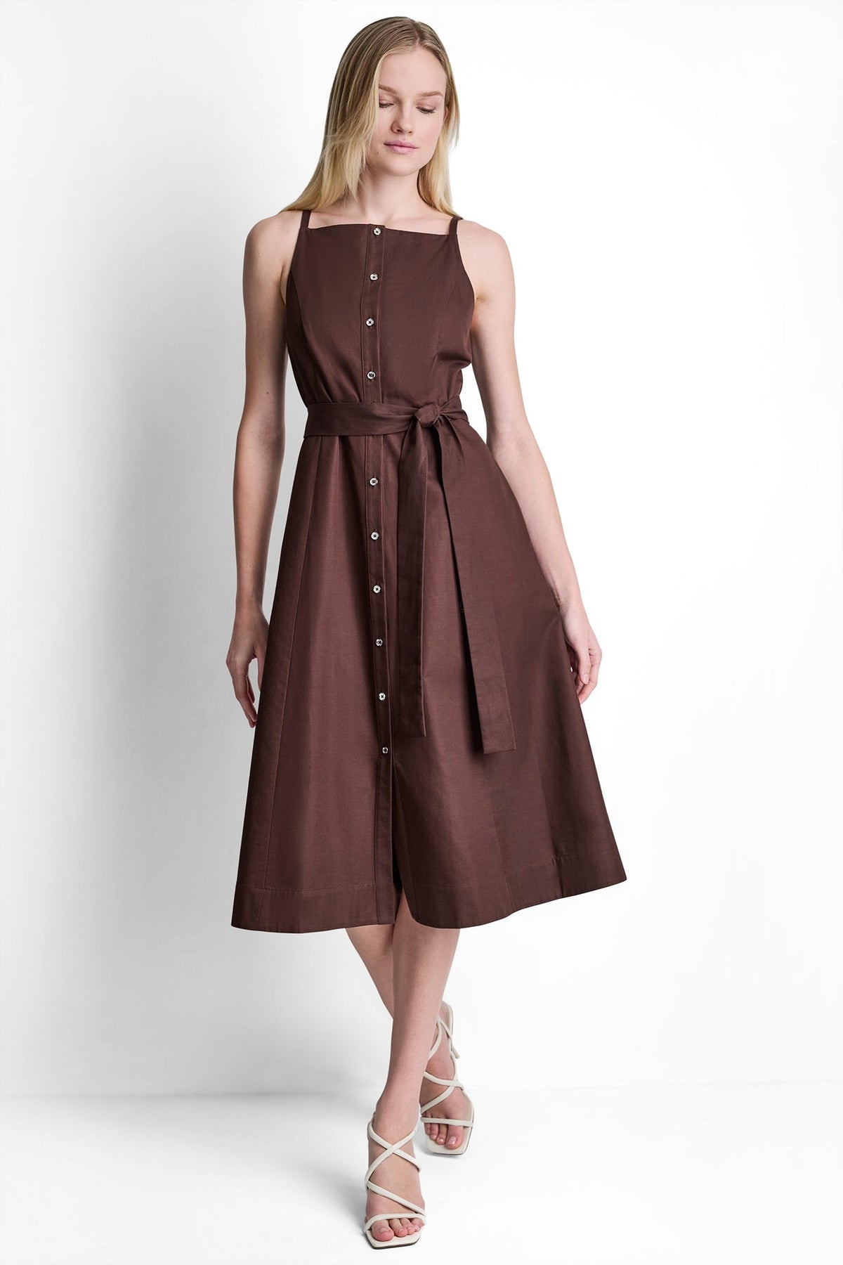 SLEEVELESS MIDI FIT & FLARE DRESS