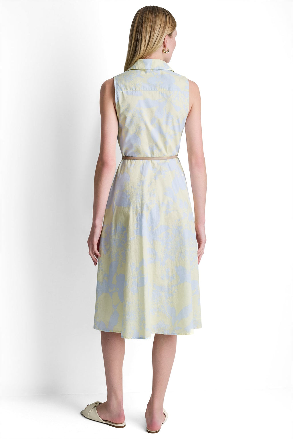 SLEEVELESS WRAP-EFFECT MIDI SHIRT DRESS