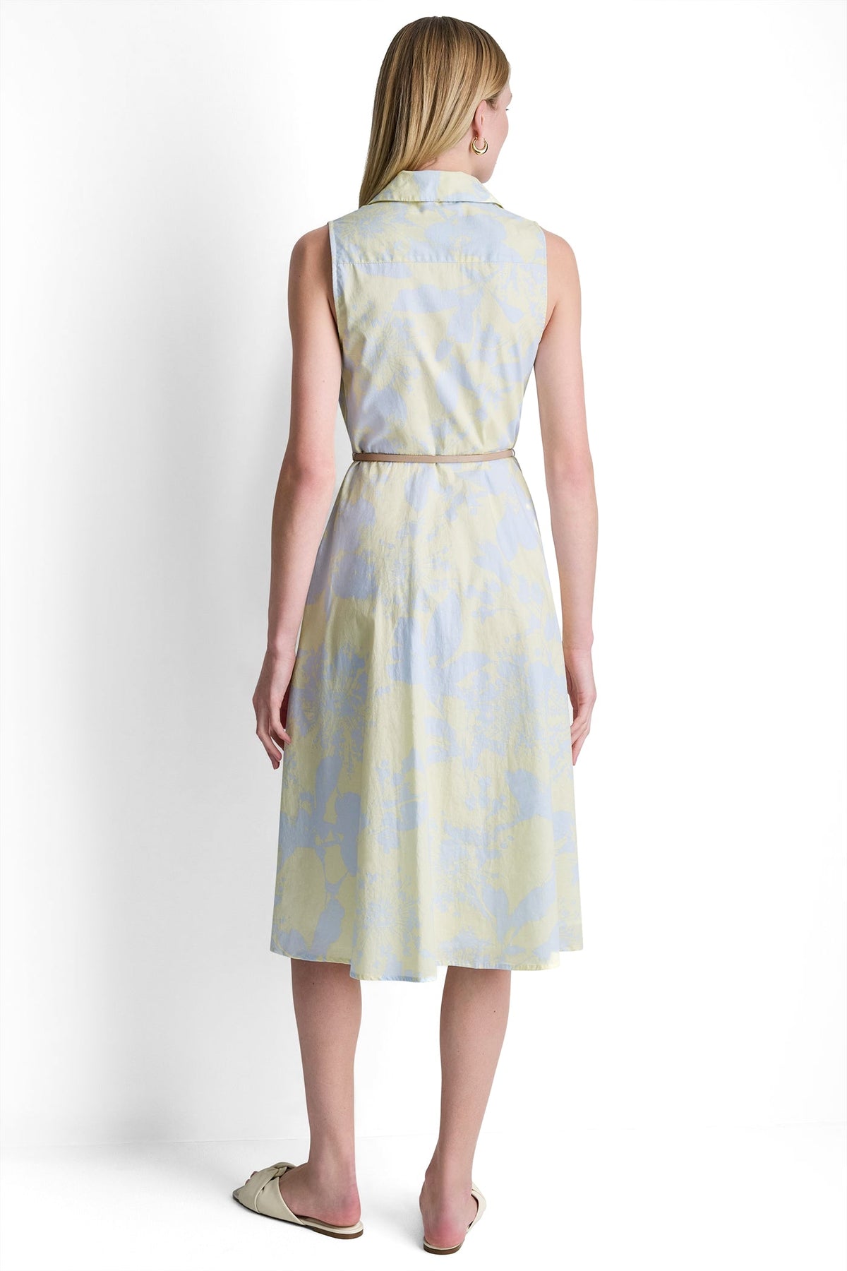 SLEEVELESS WRAP-EFFECT MIDI SHIRT DRESS