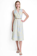 SLEEVELESS WRAP-EFFECT MIDI SHIRT DRESS