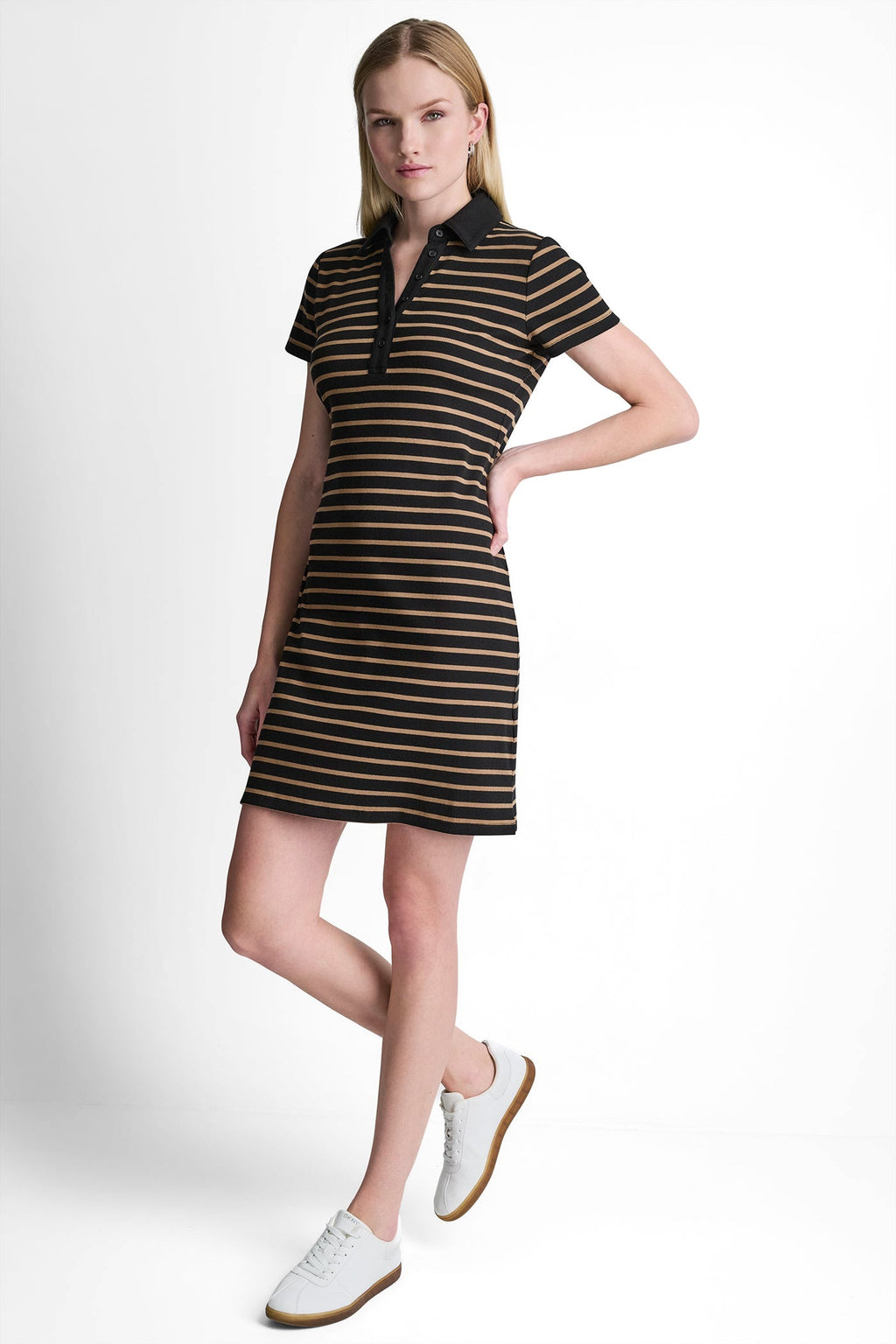 SHORT SLEEVE STRIPE MINI POLO DRESS