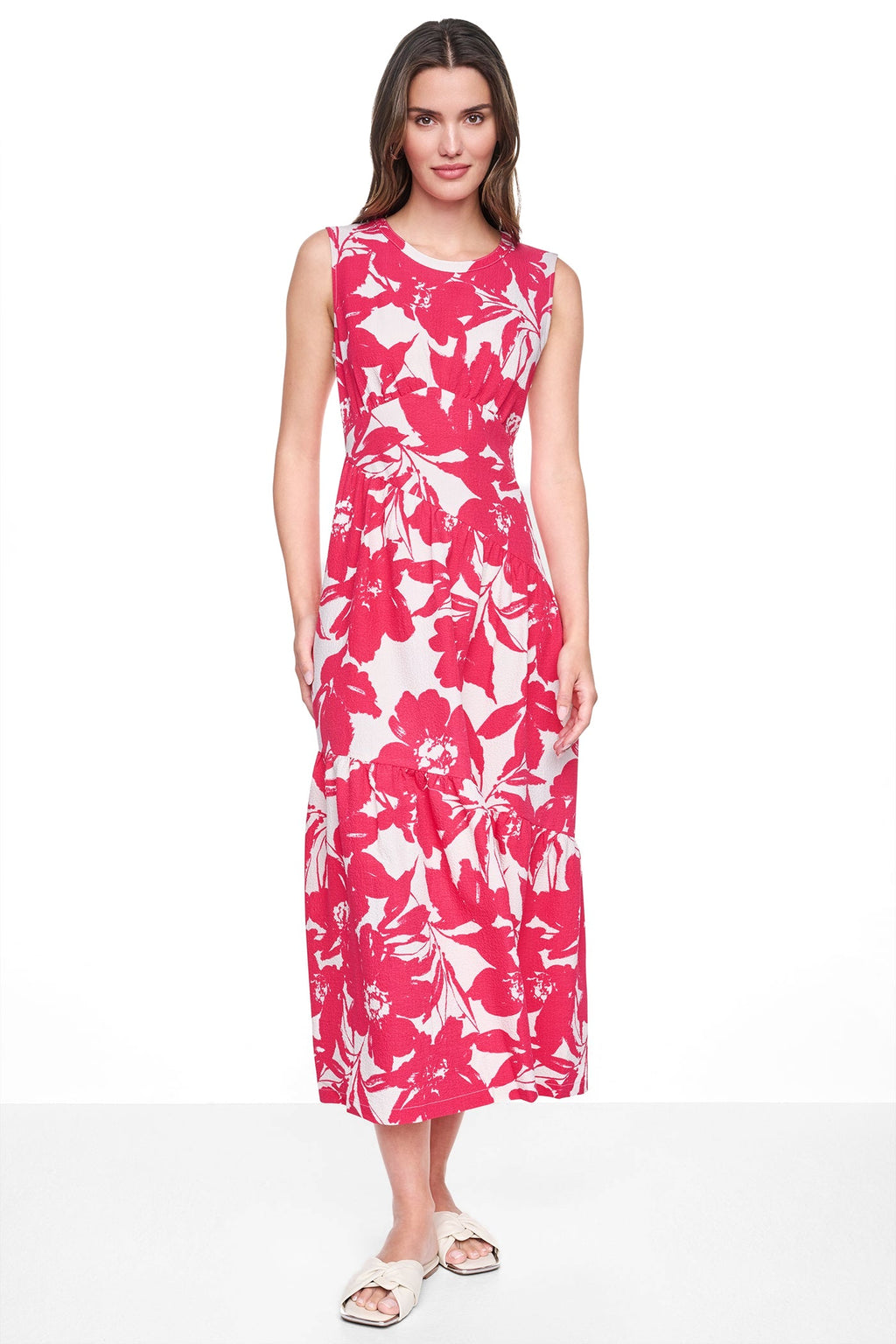 JEWEL NECK PRINTED MIDI DRESS
