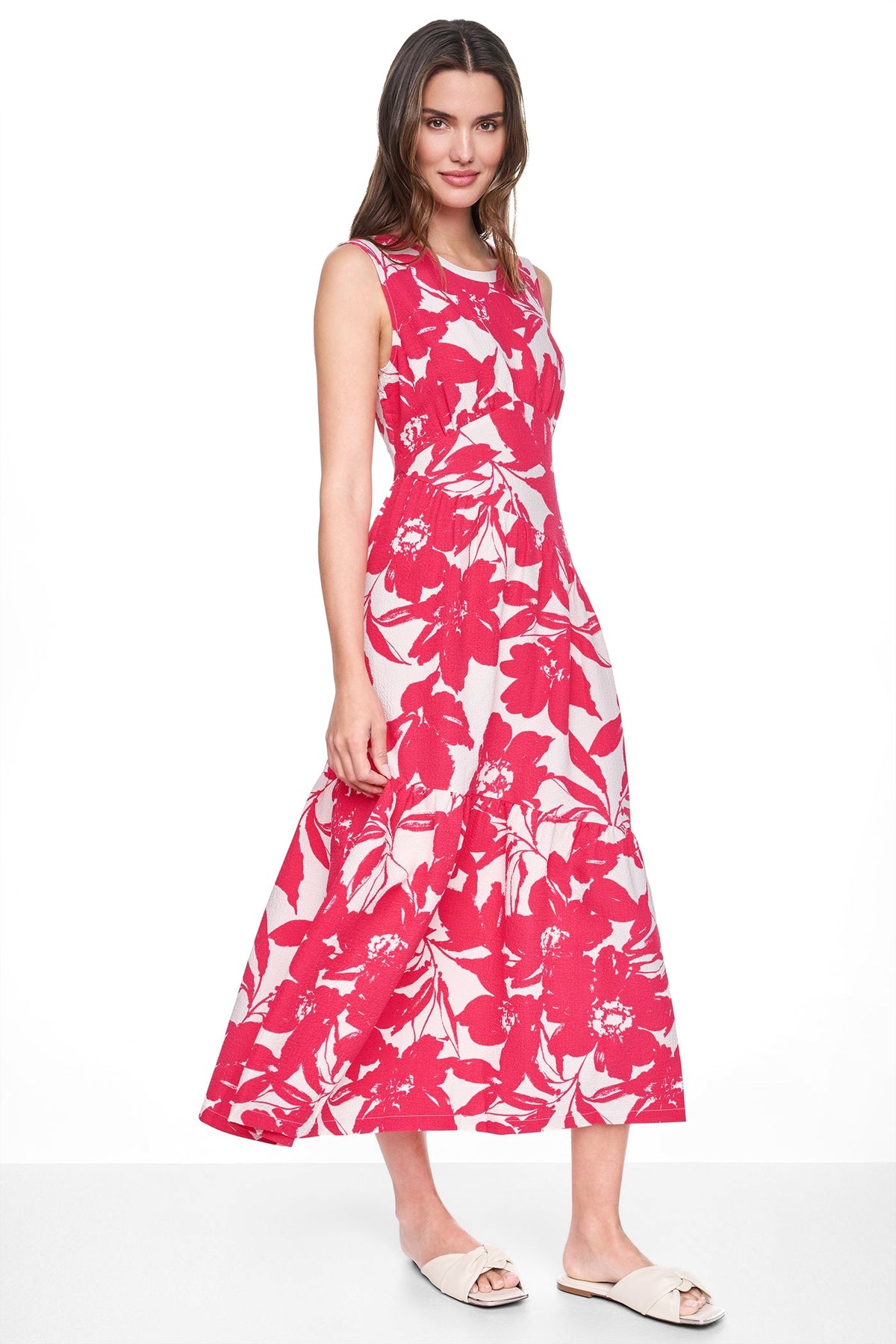 JEWEL NECK PRINTED MIDI DRESS