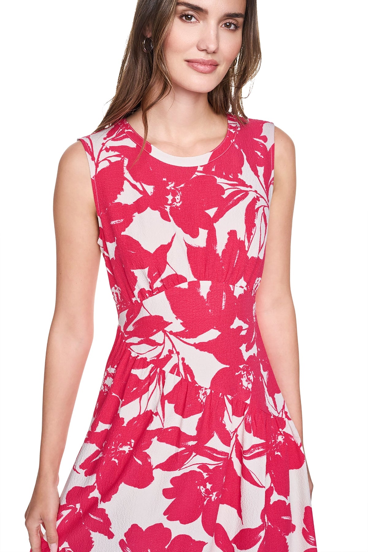 JEWEL NECK PRINTED MIDI DRESS