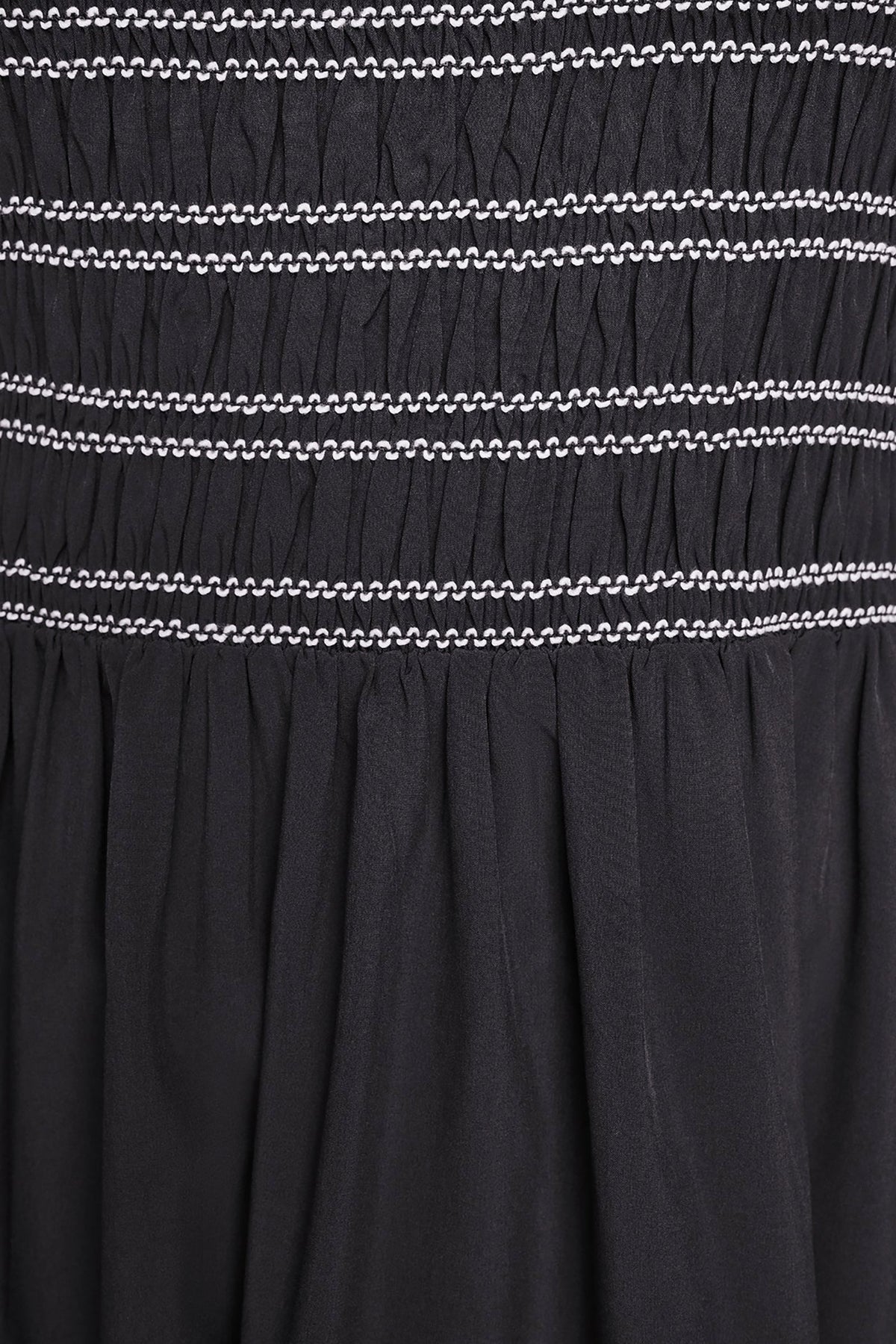SLEEVELESS SMOCKED MIDI A-LINE DRESS