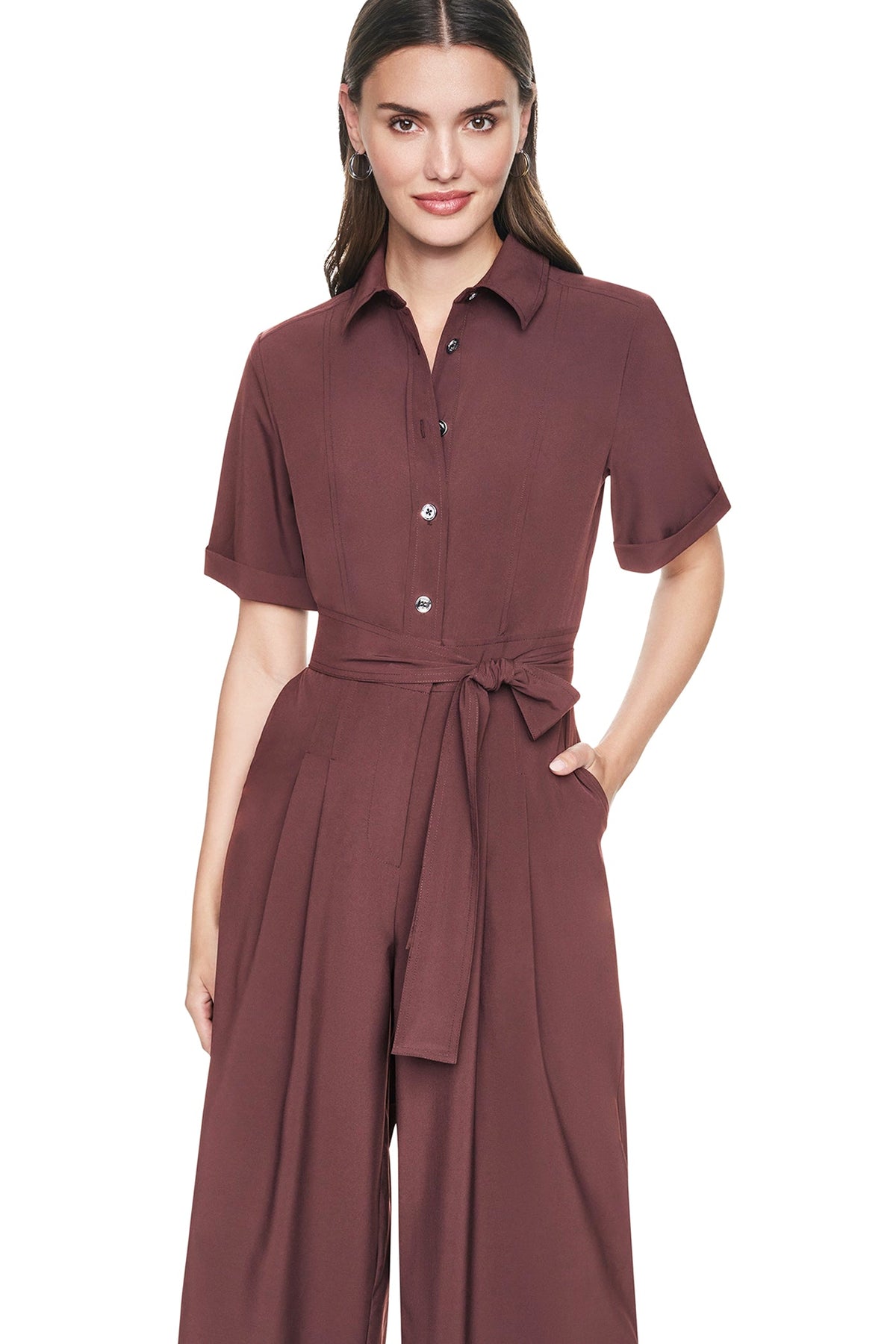 SHORT SLEEVE WIDE-LEG JUMPSUIT