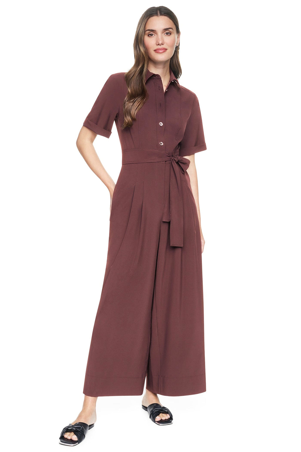 SHORT SLEEVE WIDE-LEG JUMPSUIT