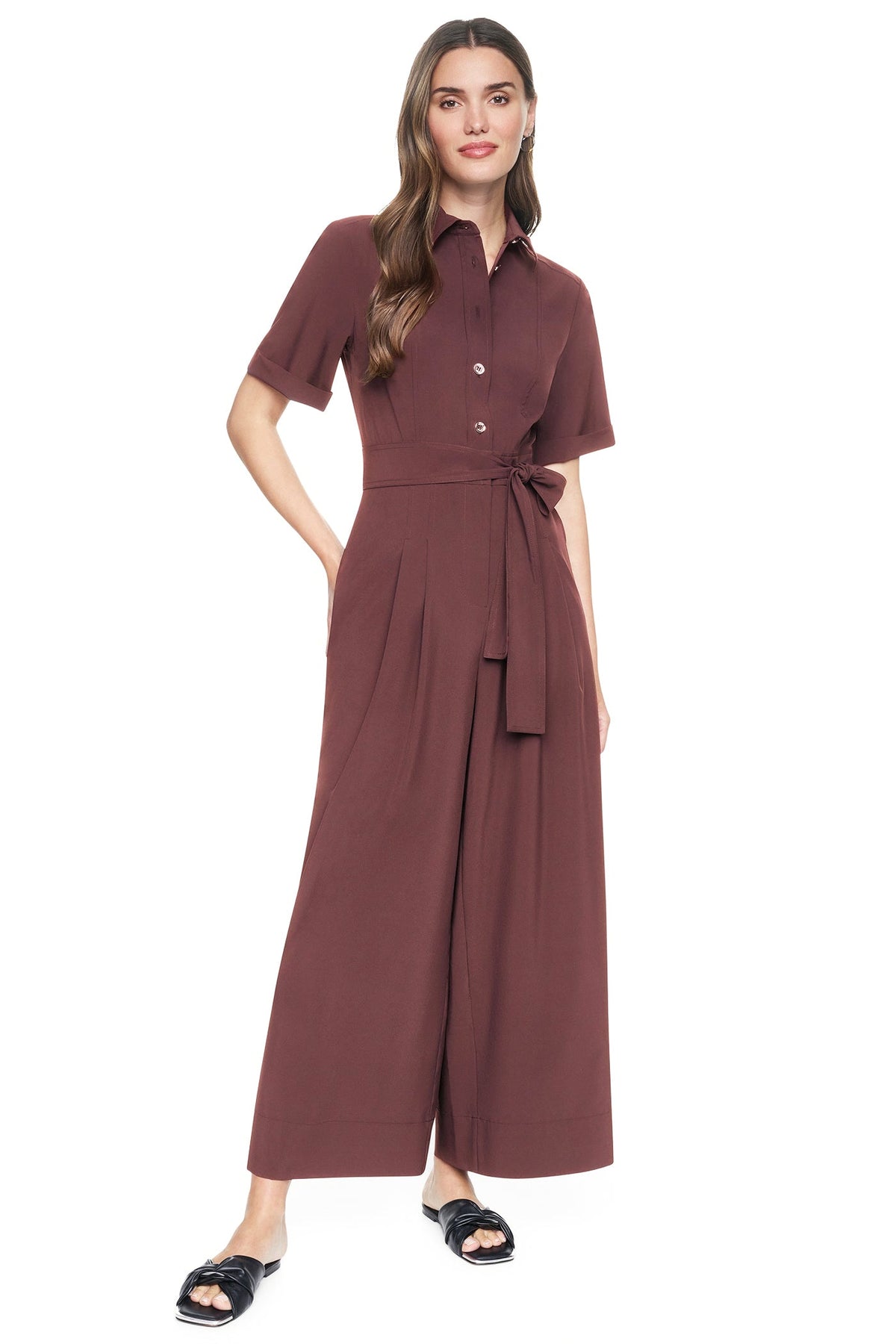 SHORT SLEEVE WIDE-LEG JUMPSUIT