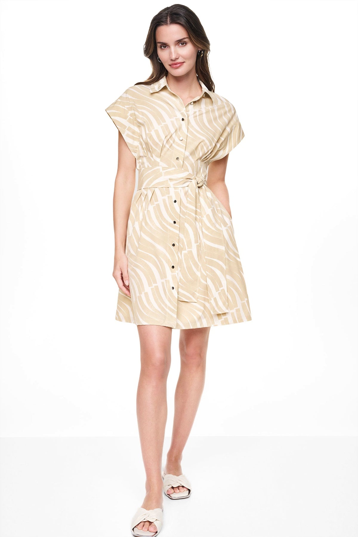 CAP SLEEVE MINI COMMUTER SHIRT DRESS