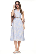SLEEVELESS WRAP-EFFECT MIDI SHIRT DRESS