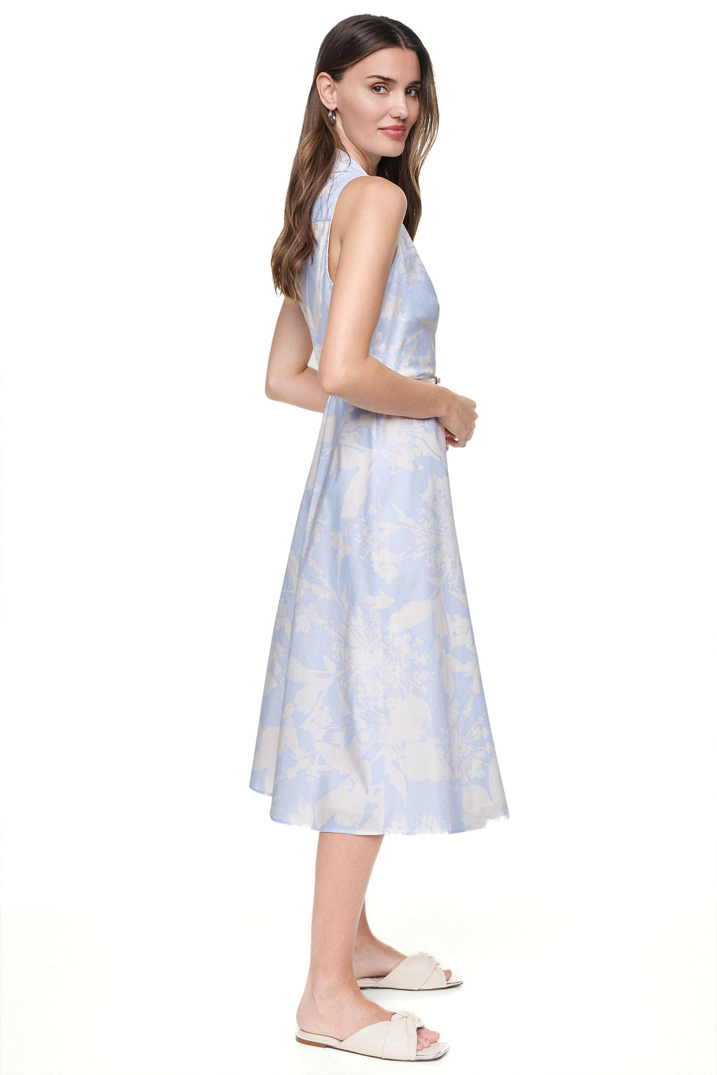 SLEEVELESS WRAP-EFFECT MIDI SHIRT DRESS