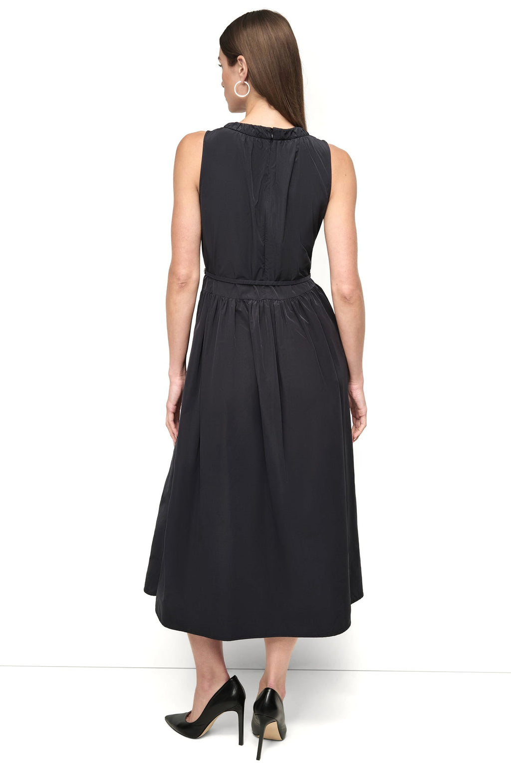 SLEEVELESS GATHERED MIDI A-LINE DRESS