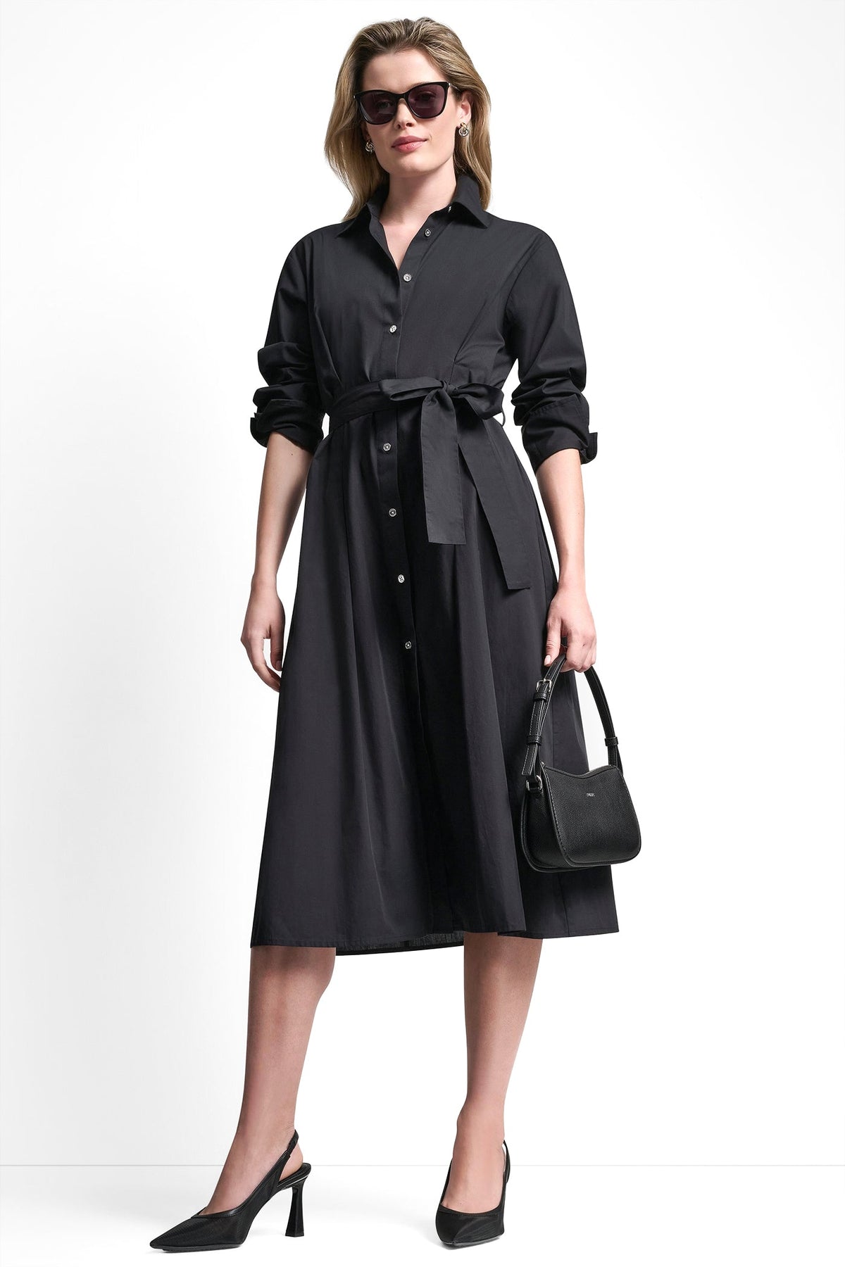 BUTTON DOWN MIDI SHIRT DRESS