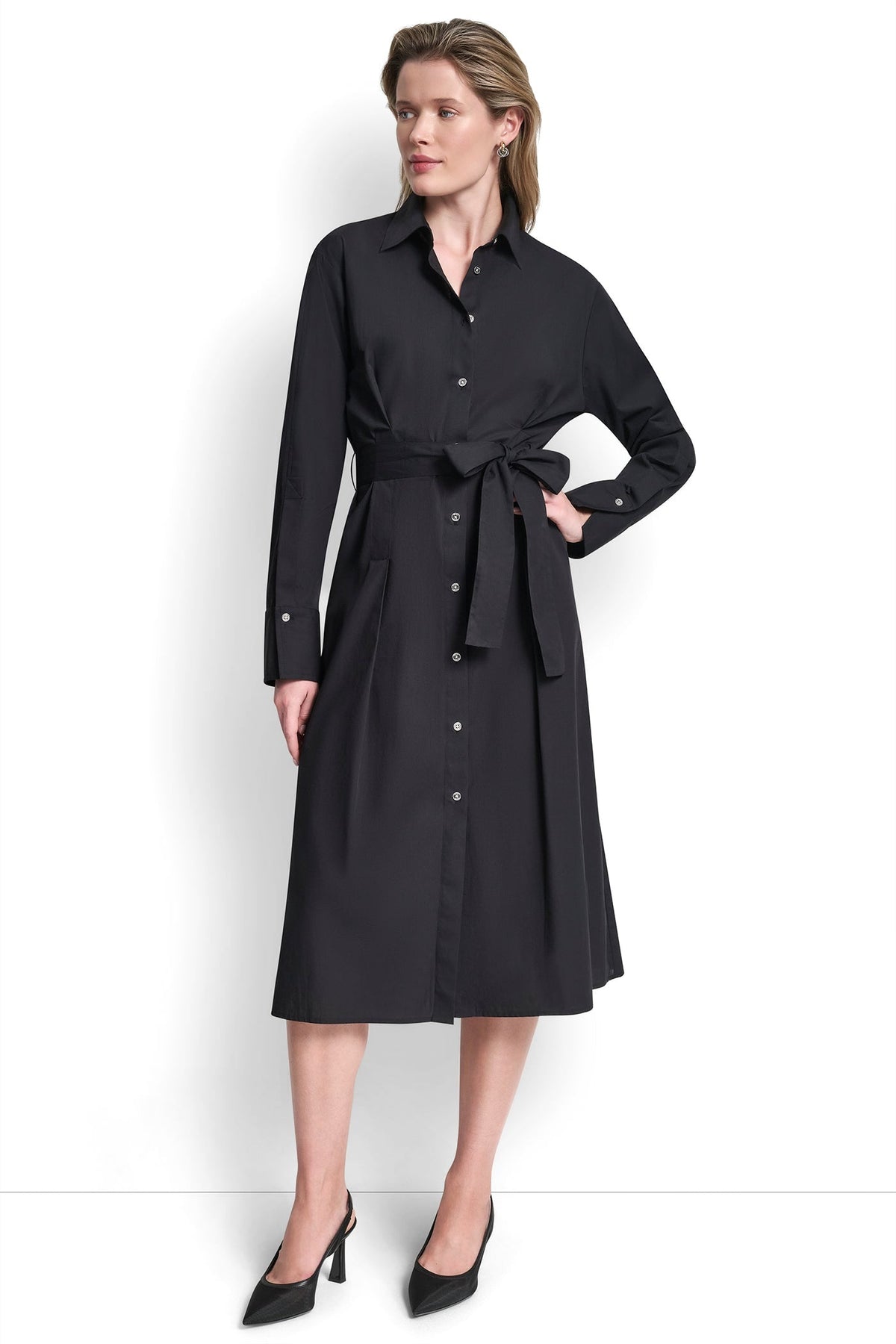 BUTTON DOWN MIDI SHIRT DRESS