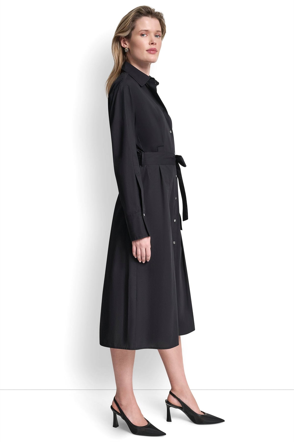 BUTTON DOWN MIDI SHIRT DRESS
