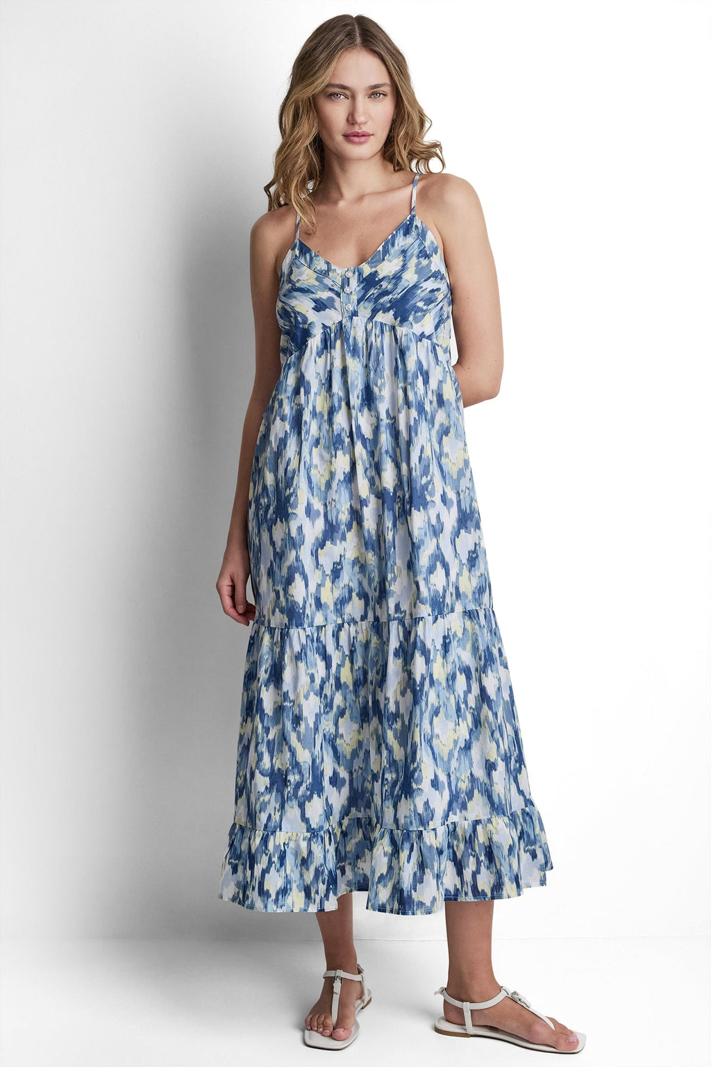 PRINTED TIERED MIDI TANK DRESS