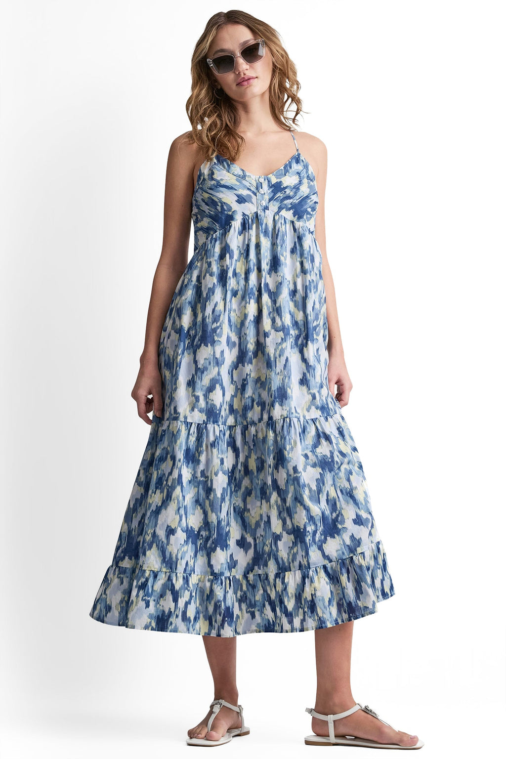 PRINTED TIERED MIDI TANK DRESS