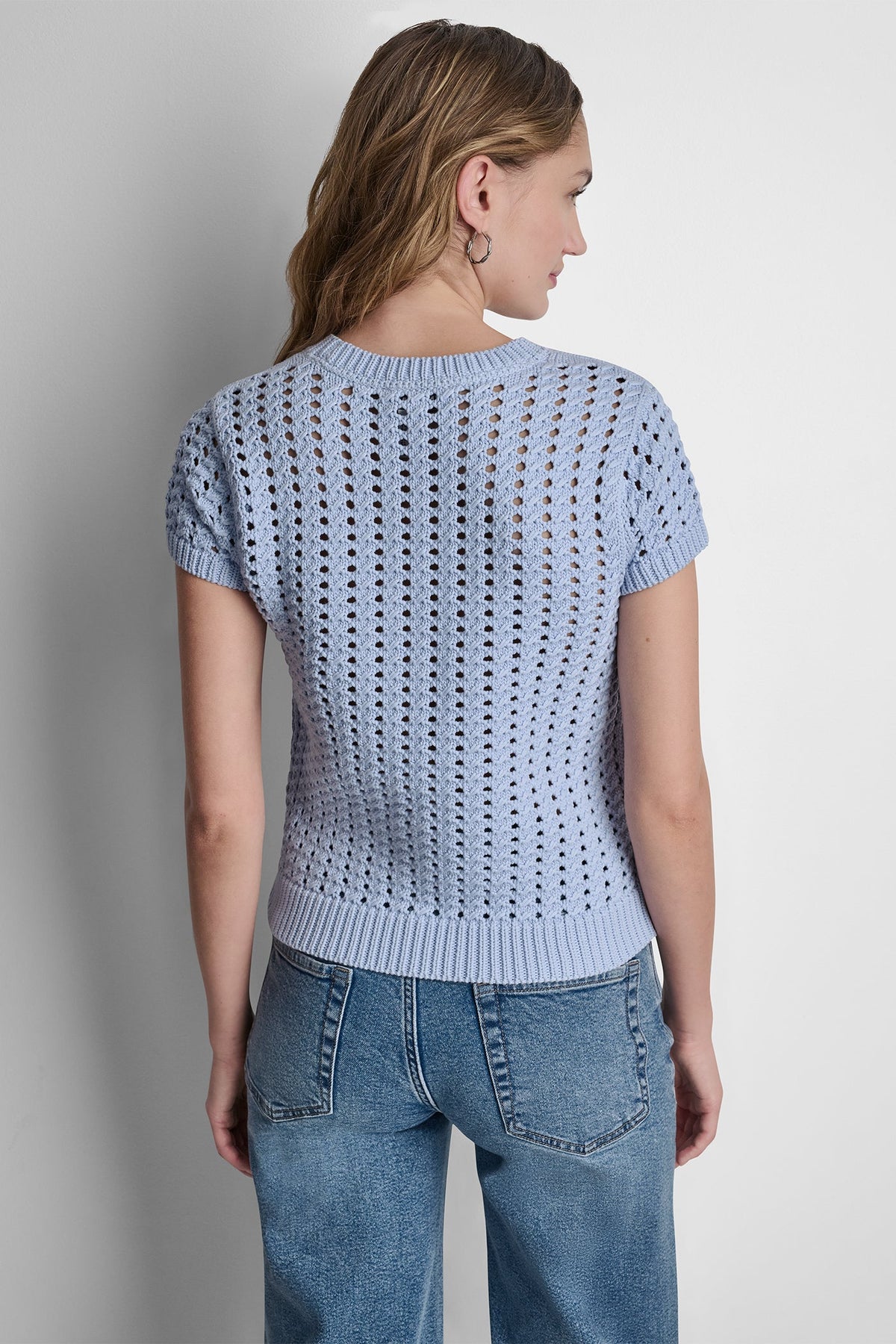 CHUNKY POINTELLE SHORT SLEEVE SWEATER