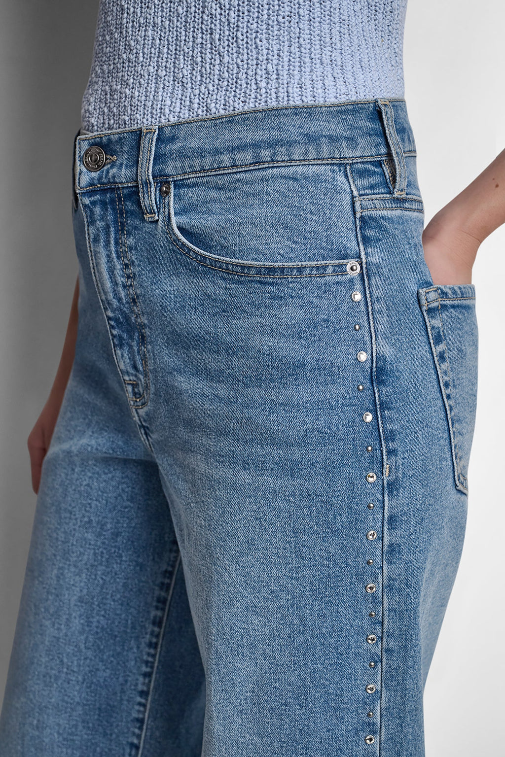 HIGH-RISE RHINESTONE STUD WIDE LEG