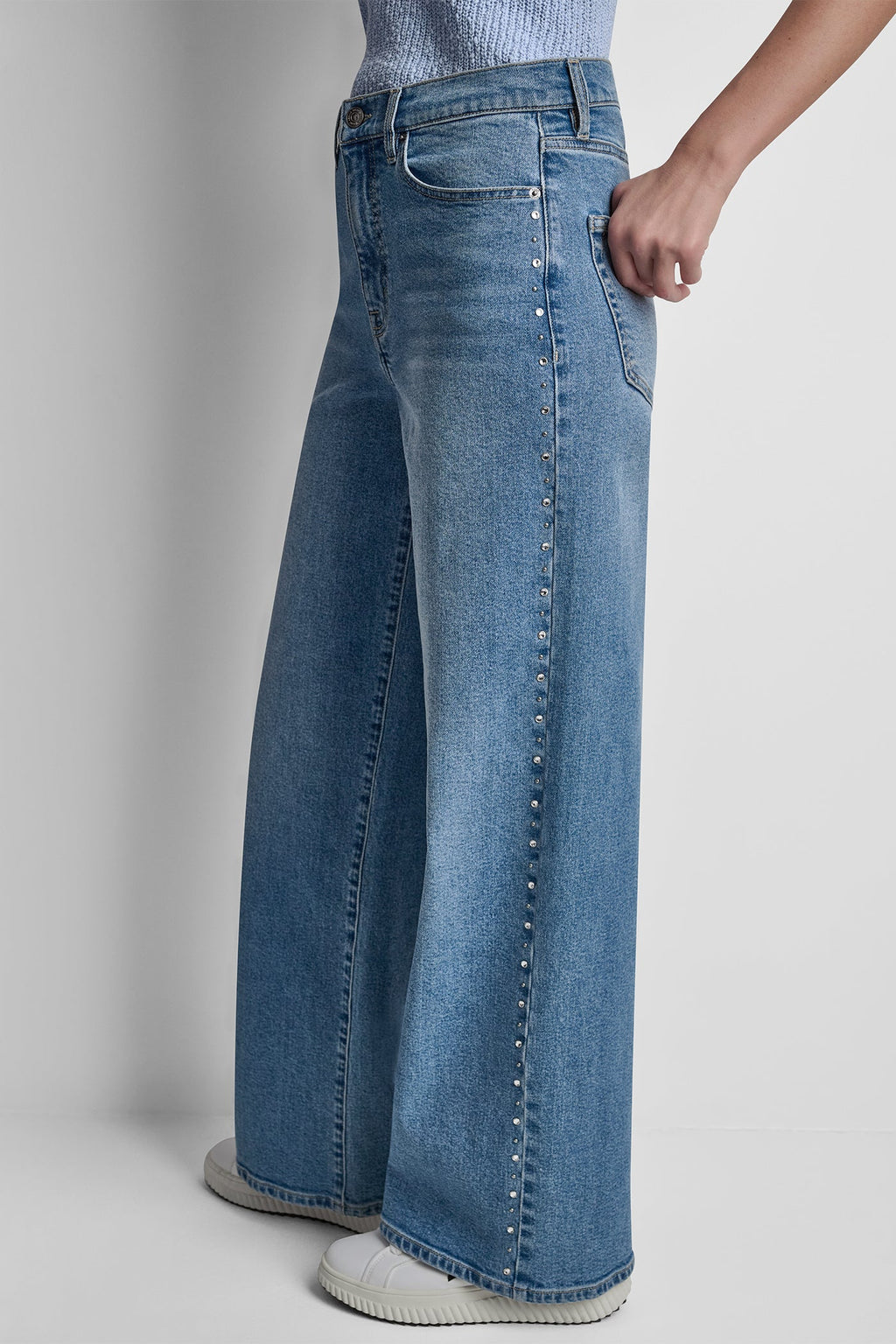 HIGH-RISE RHINESTONE STUD WIDE LEG