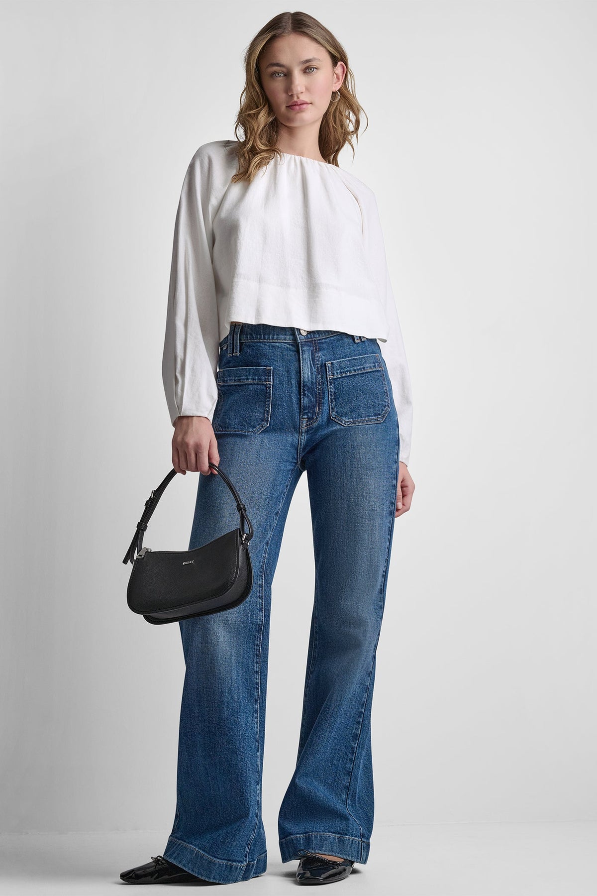 LINEN-BLEND RAGLAN SLEEVE BLOUSE
