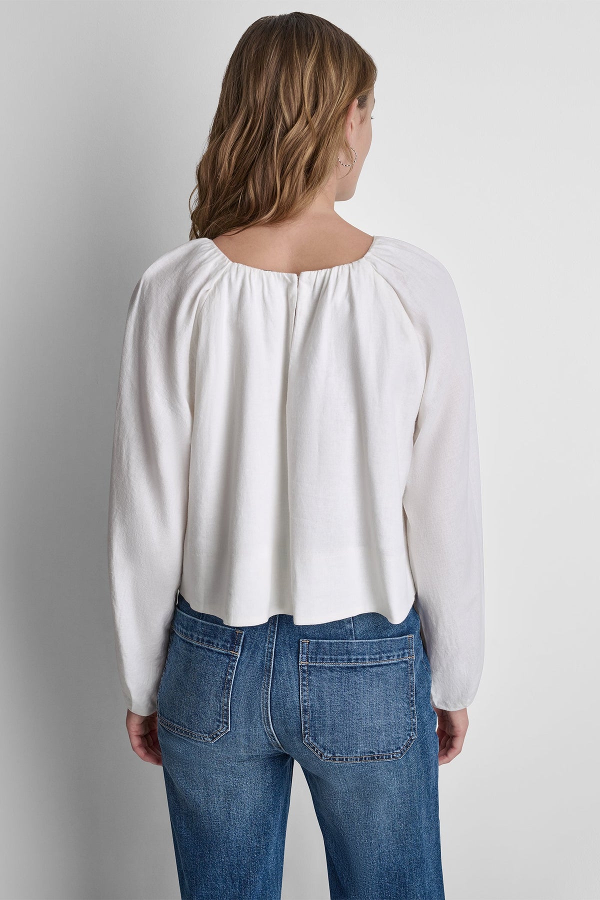 LINEN-BLEND RAGLAN SLEEVE BLOUSE